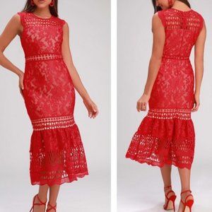 LULU'S red Charlee crochet lace dress, size Small.
